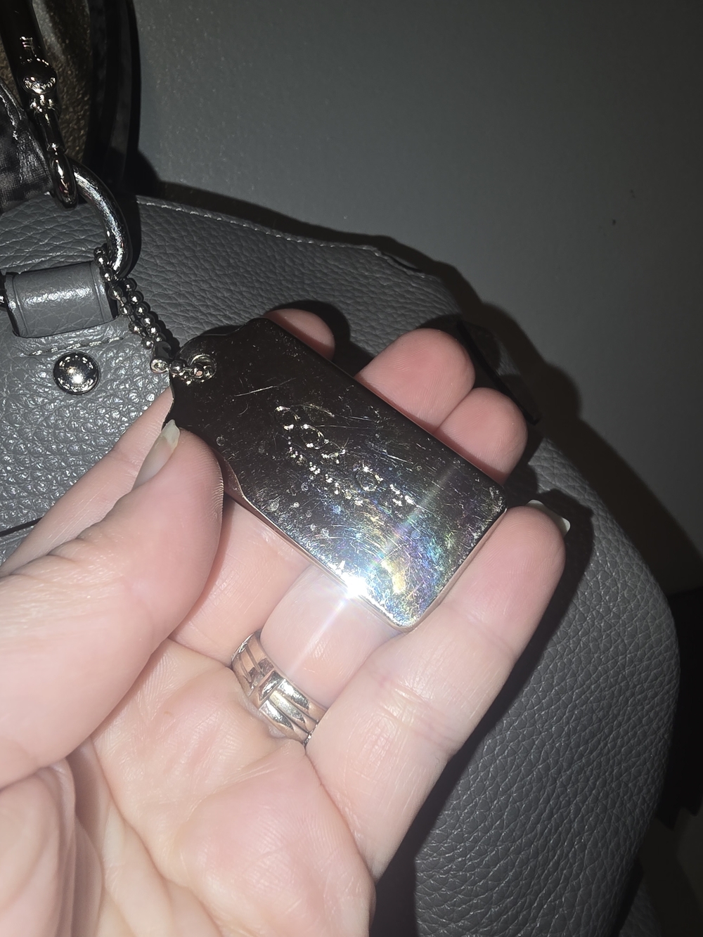 Coach Emma Satchel handbag in grey leather - snakeskin python handle and strap - Picture 2 of 10